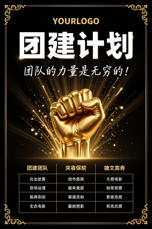 高端商务素材：黑金奢华团建计划：展现团队力量与荣耀