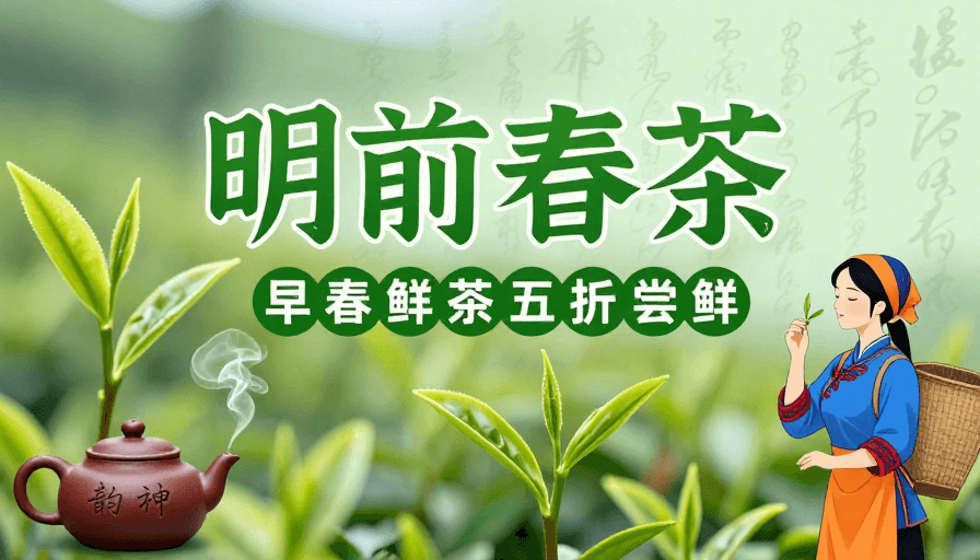 书法艺术素材：明前春茶：东方茶文化清新海报