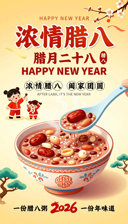 中国新年素材：浓情腊八暖黄底色烘托团圆喜悦