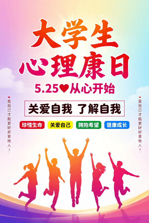 温暖渐变背景素材：阳光希望：大学生心理健康日活力宣传海报