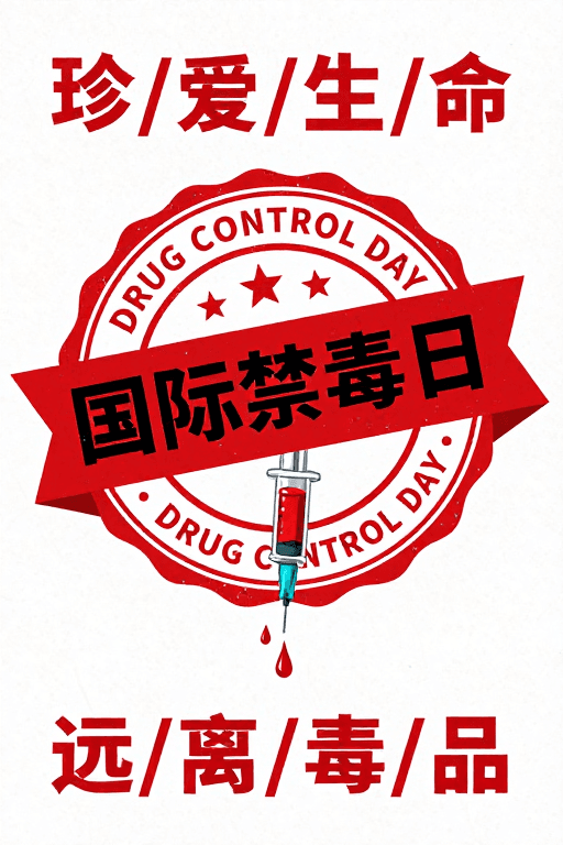 公益海报素材：国际禁毒日警示：红白配色的庄重公益海报设计