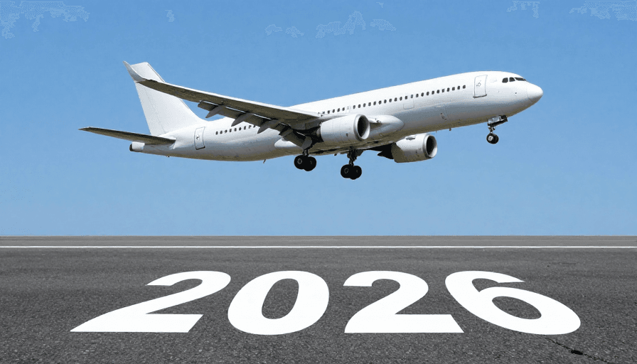 未来愿景素材：2026：蓝天下的白色航班与未来之路