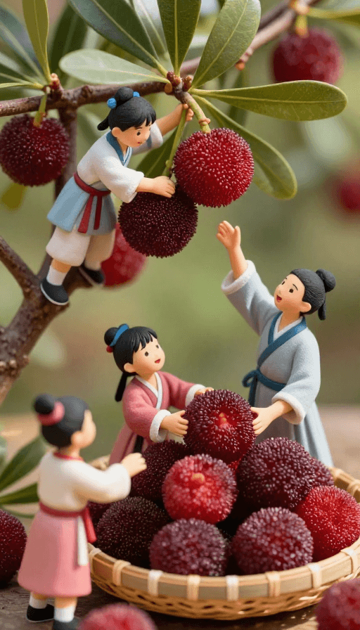 微缩模型素材：汉服小童采杨梅：微缩光影下的丰收欢愉
