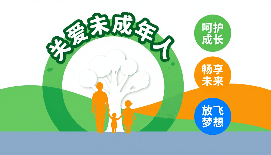 清新配色素材：简约公益海报：关爱未成年人成长与陪伴
