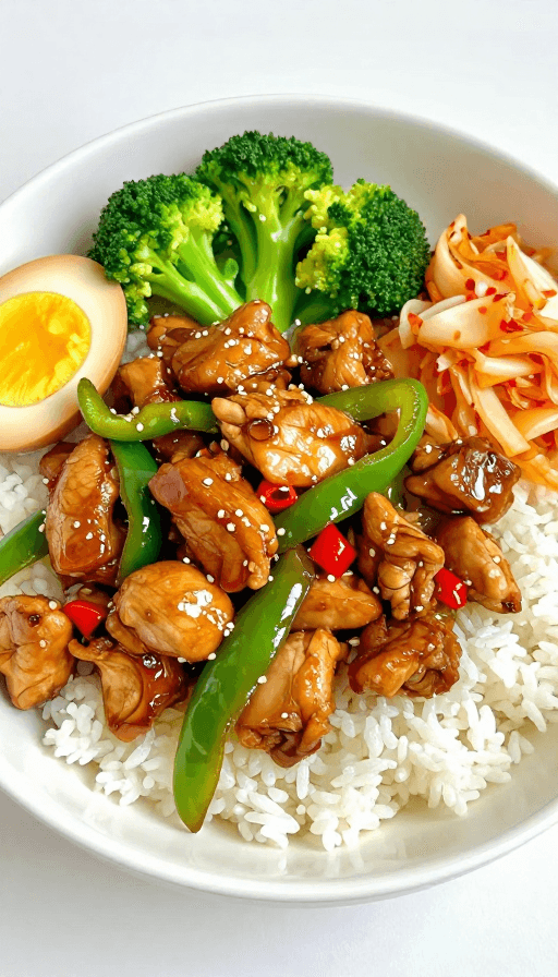 餐厅菜单素材：鲜椒鸡盖饭：杭尖椒炒小鸡块配彩蔬