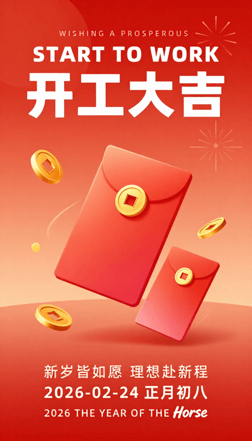 新年海报素材：开工大吉·现代国风喜庆海报设计