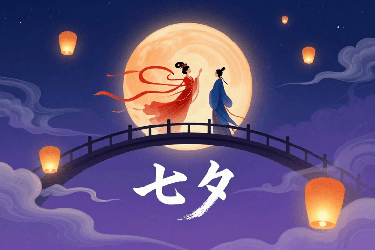 七夕主题素材：梦幻七夕：古风月夜桥下邂逅