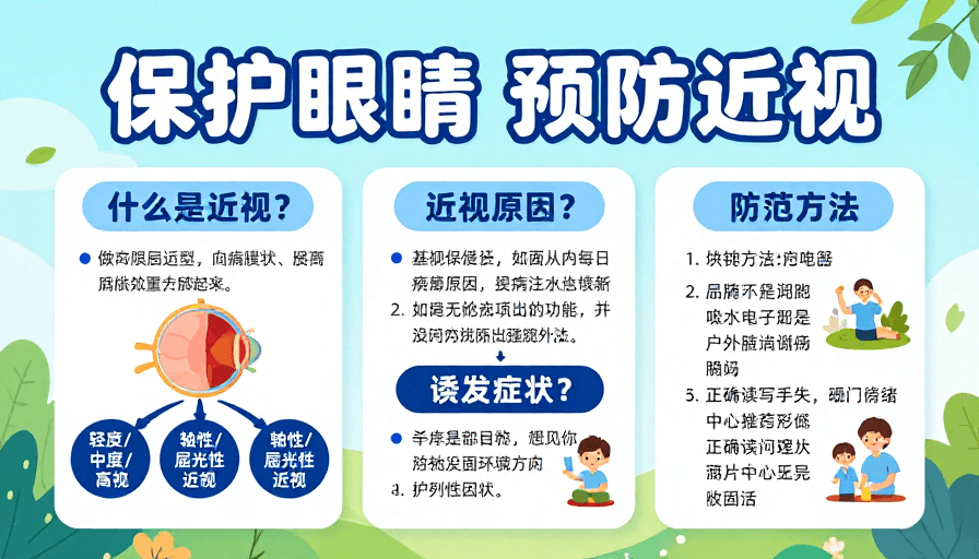 清新自然风素材：清新自然风：保护眼睛 预防近视科普海报
