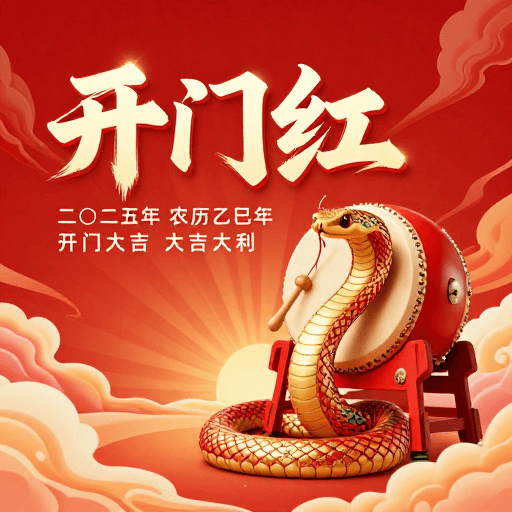 开门红素材：中国风新年海报 开门红立体浮雕金色蛇年设计