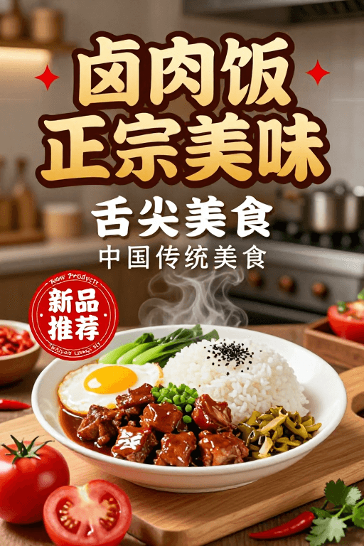 现代海报素材：卤肉饭海报：传统风味与现代设计融合的美食宣传