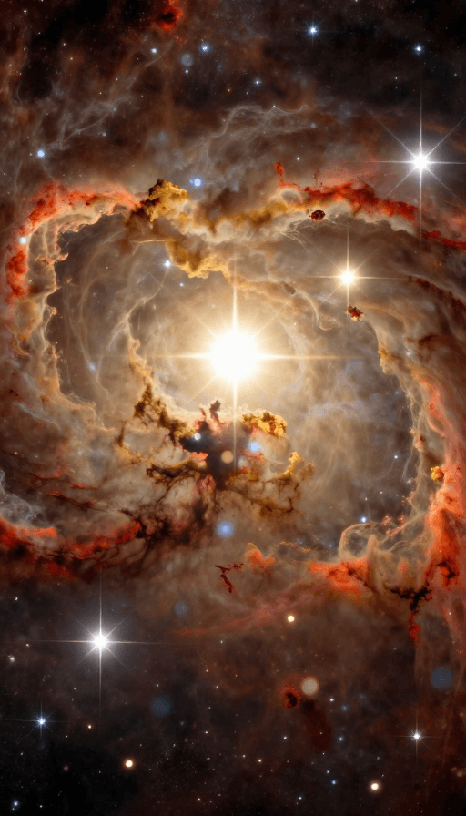 自然光影素材：璀璨星河：金色尘埃旋涡的宇宙光景