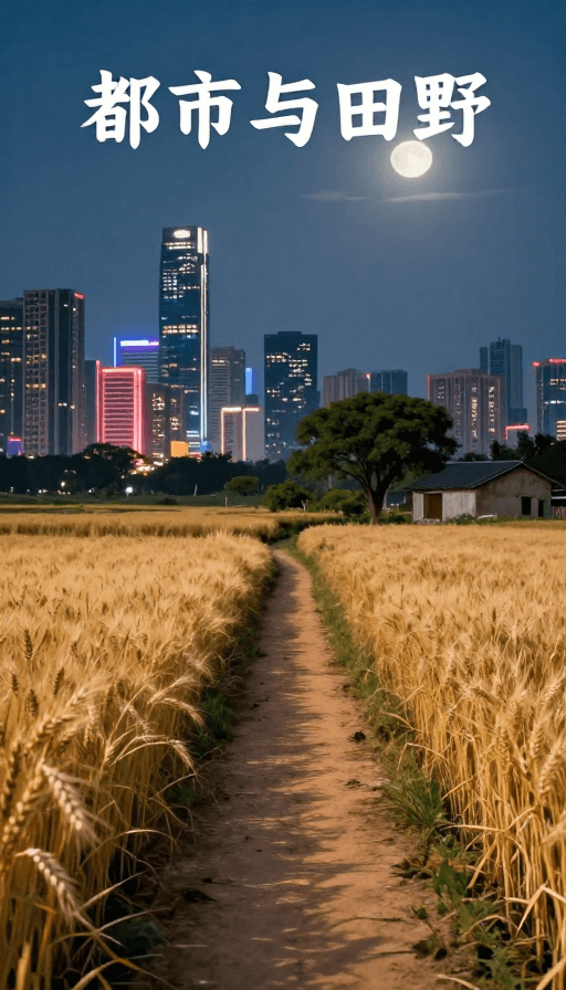 冷暖色调素材：都市霓虹邂逅田园月光：冷暖光影的和谐对话