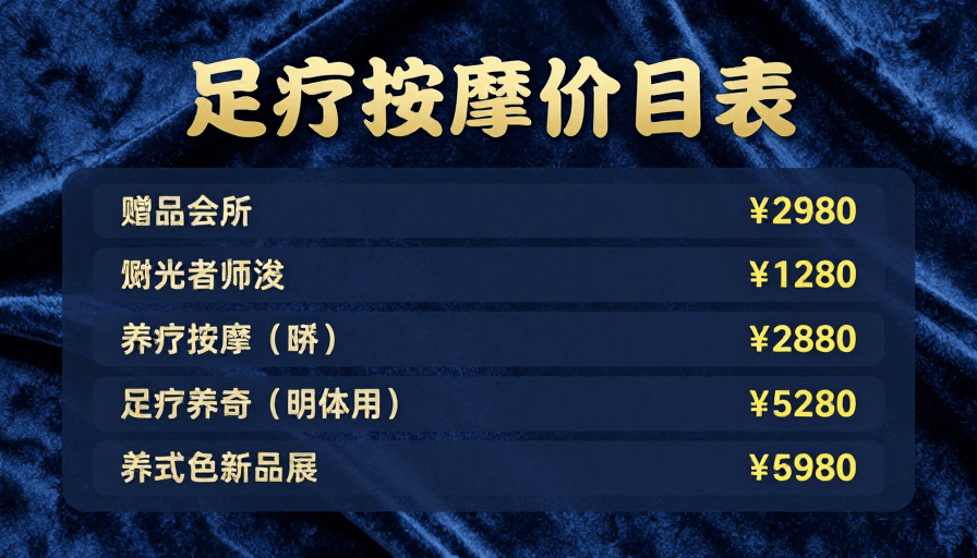 金色字体素材：高端足疗按摩价目表设计