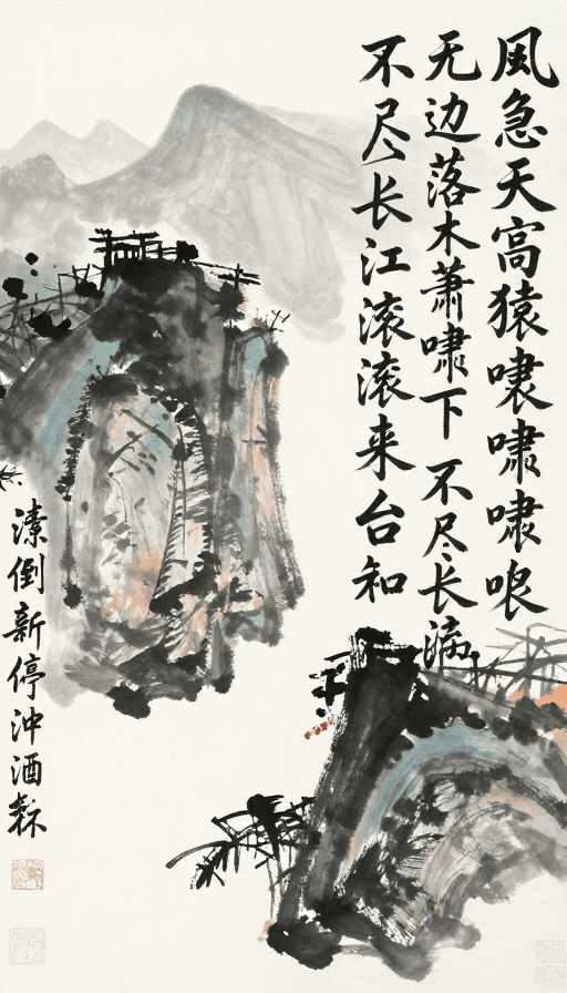 诗词意境素材：齐白石风《登高》水墨意境图