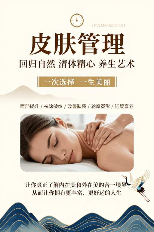 皮肤管理素材：东方美学与极简风融合的高端皮肤管理宣传海报