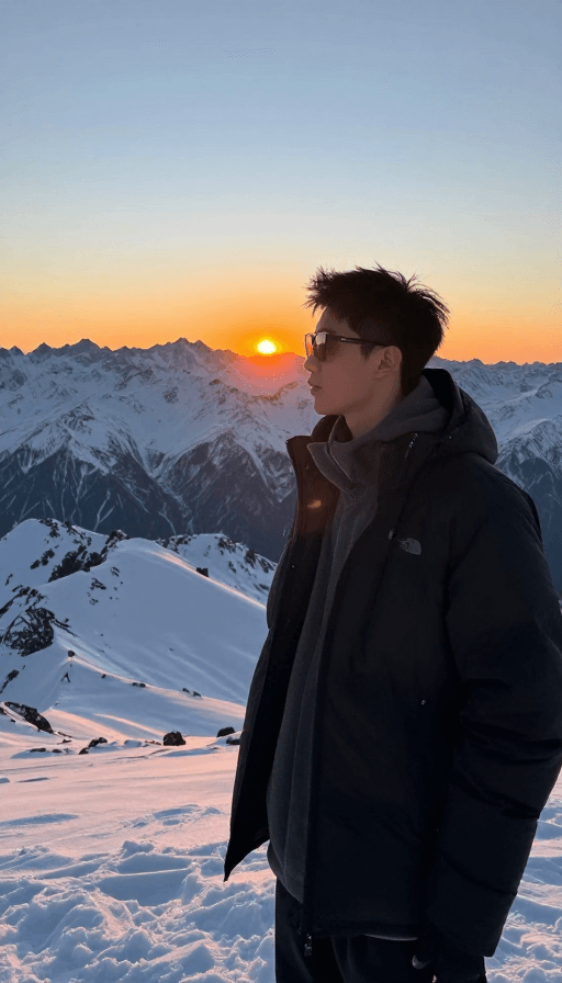 晨光素材：拉基雪山日出：帅哥晨景写真