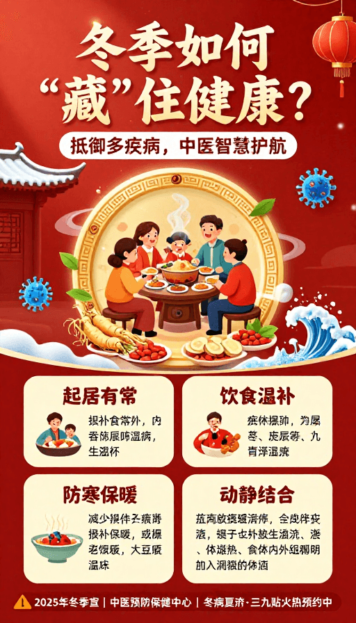 家庭温情素材：国潮插画：冬季健康养生科普海报设计
