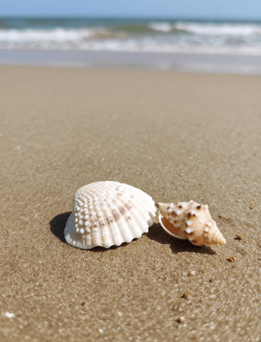贝壳素材：高清实拍：碧海蓝天下的贝壳沙滩美景