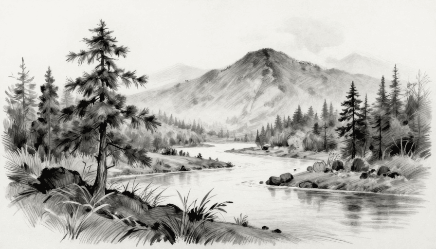 素描素材：高清素描风景图：细腻笔触呈现自然之美