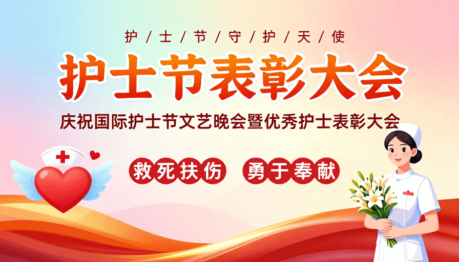 插画风格素材：温暖现代护士节表彰大会海报