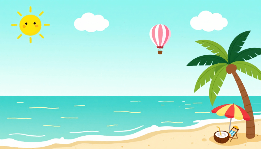 清新配色素材：夏日海滩清新插画风背景图，扁平手绘设计
