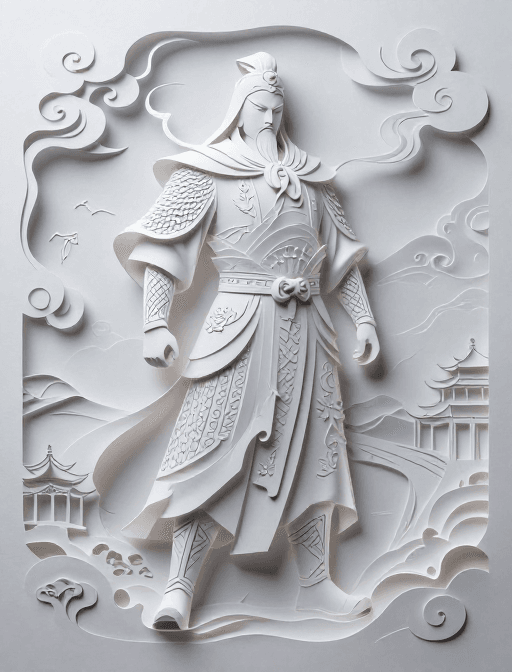 纸雕素材：烟雾缭绕的关羽纸雕：晶莹剔透的艺术杰作