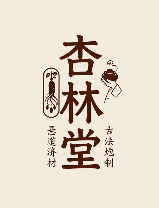 草药元素素材：杏林堂篆书徽章设计：古朴中药品牌标志