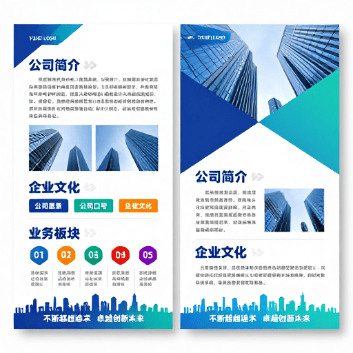 科技氛围素材：现代商务企业宣传折页：蓝白科技视觉设计