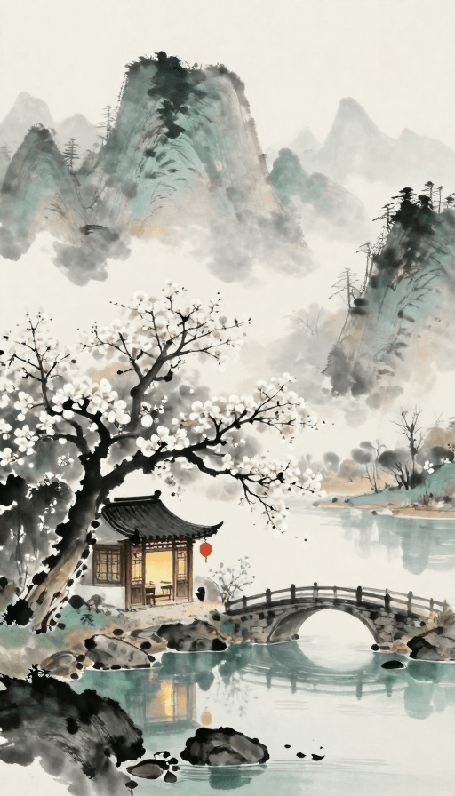 山水画素材：水墨云山间：中式静谧美学