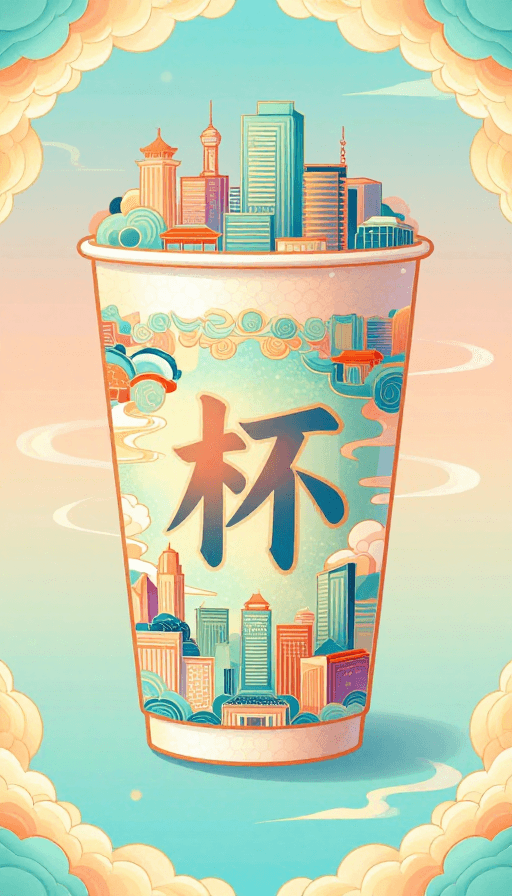 国潮插画素材：国潮流杯：城市缩影艺术字设计