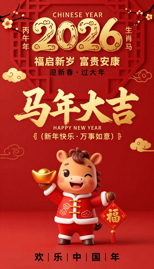 喜庆设计素材：喜庆中国风2026新春海报：马年吉祥贺岁