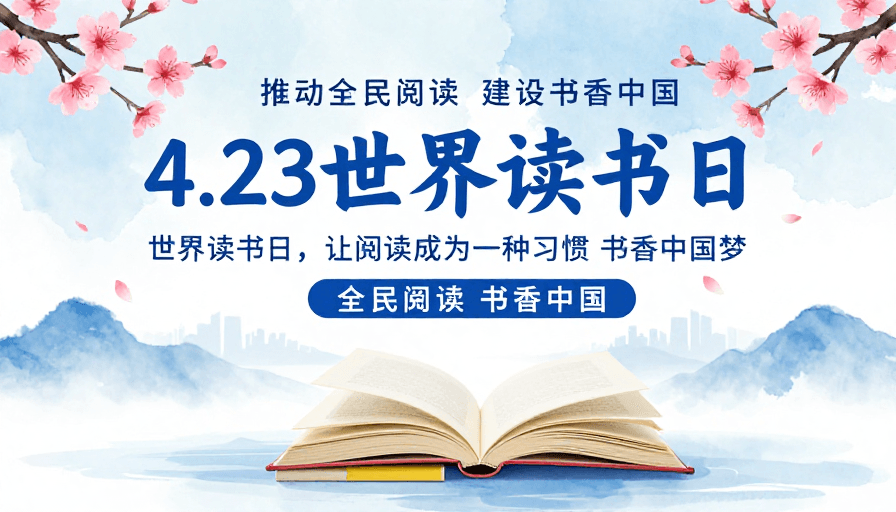 世界读书日素材：淡雅水墨风世界读书日诗意海报