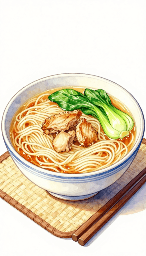 餐桌布置素材：森系水彩鸡汤面：清新高饱和美味呈现