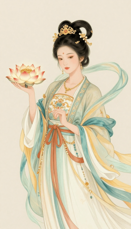莲花仙子素材：手持金莲的仙气莲花仙子