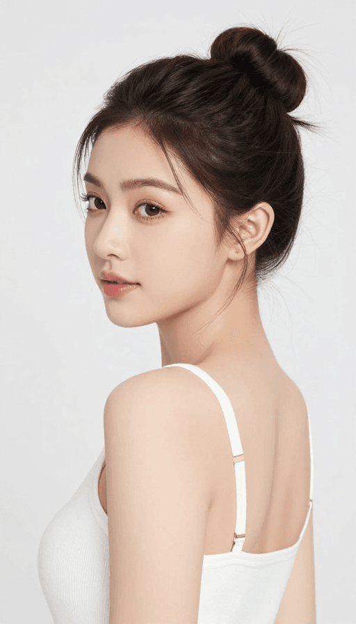 社交头像素材：优雅丸子头大美女：精致发型与迷人风采