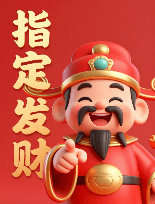 新春祝福素材素材：国风水彩萌财神，指尖招财好运来
