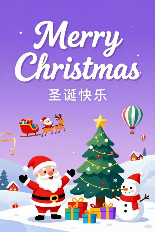 圣诞节素材：温馨圣诞插画：圣诞老人与欢乐节日场景