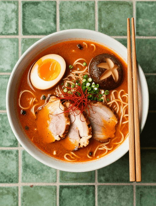 日式拉面素材：复古日式拉面俯拍美食摄影