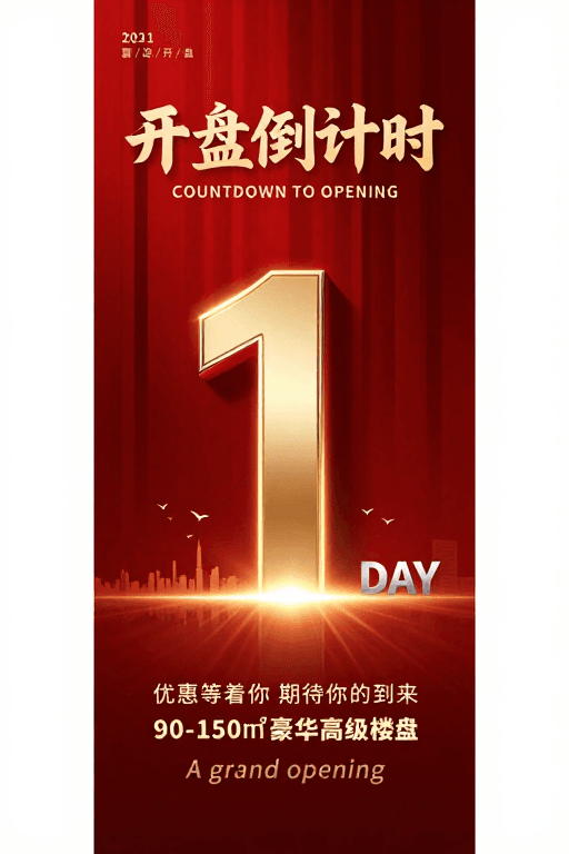 商业宣传素材：红金璀璨·2021楼盘盛大开盘倒计时
