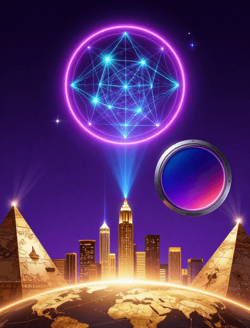 宇宙背景素材：赛博朋克未来科技海报：宇宙都市光影