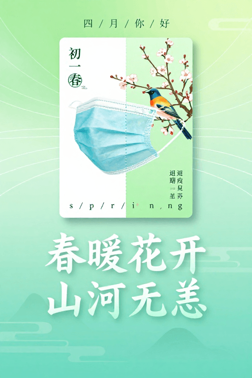 海报设计素材：春日复苏·山河无恙：东方诗意防疫海报设计