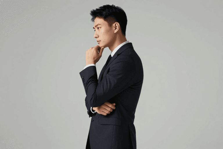 人像摄影素材：商务精英沉思侧影：深色西装中性色调人像摄影