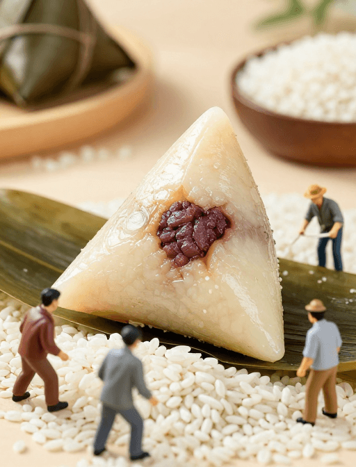 产品细节素材：微观视角：粽中米粒运输奇观