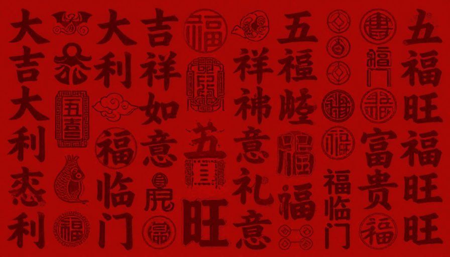 文化符号素材：红色复古吉祥纹样中式祝福海报