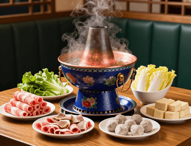 中式火锅素材：暖光中式铜火锅盛宴：沸腾美食摄影