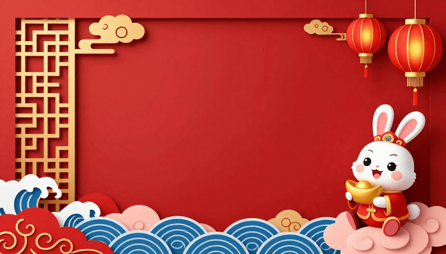 春节主题素材：喜庆中国风剪纸背景 立体纸艺兔年大吉