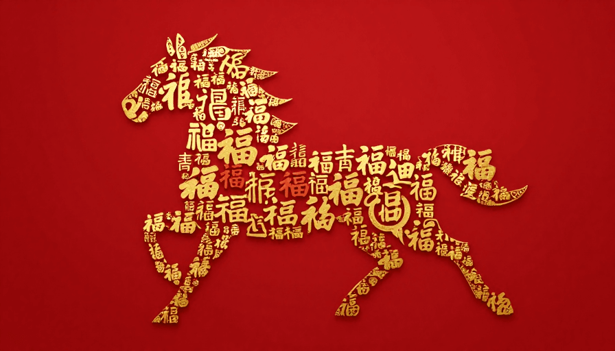 国风插画素材：金福奔马迎新春：传统与现代的创意祝福