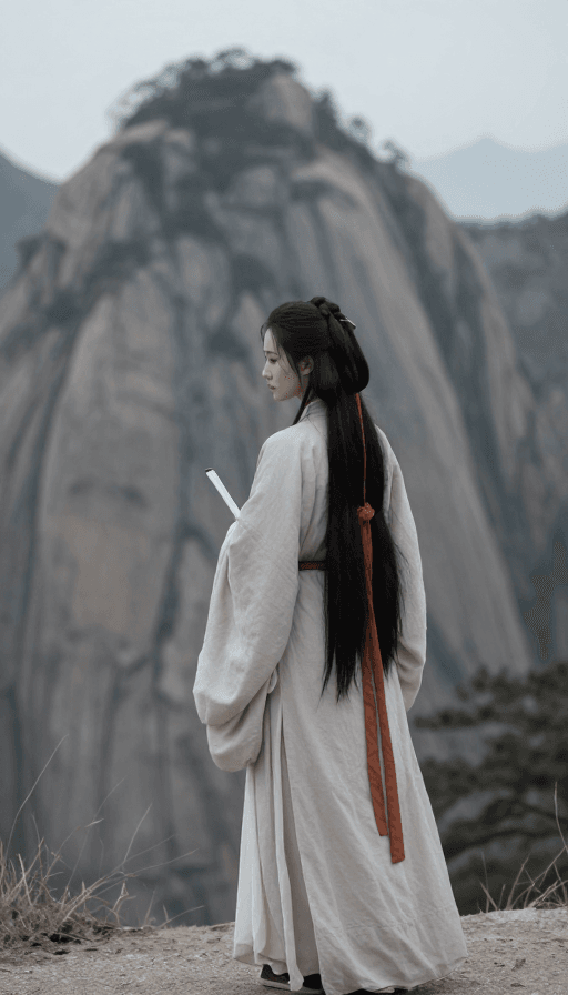 头像设计素材：古韵佳人：青山之巅的古典回眸