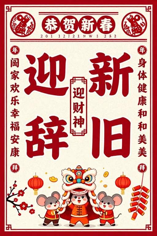 传统书法素材：迎新辞旧迎财神 红色新春海报设计