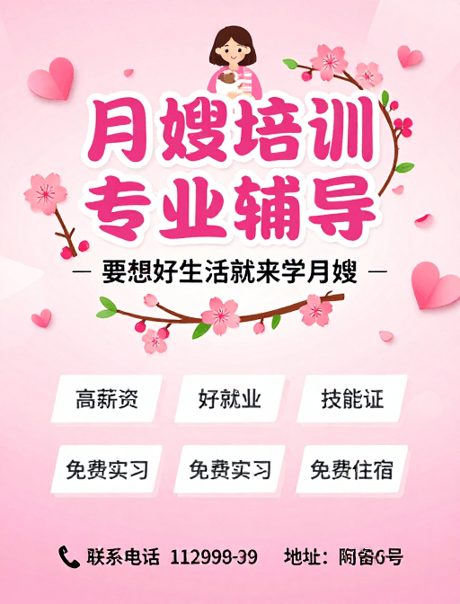 温馨插画素材：温馨治愈风月嫂培训专业辅导海报